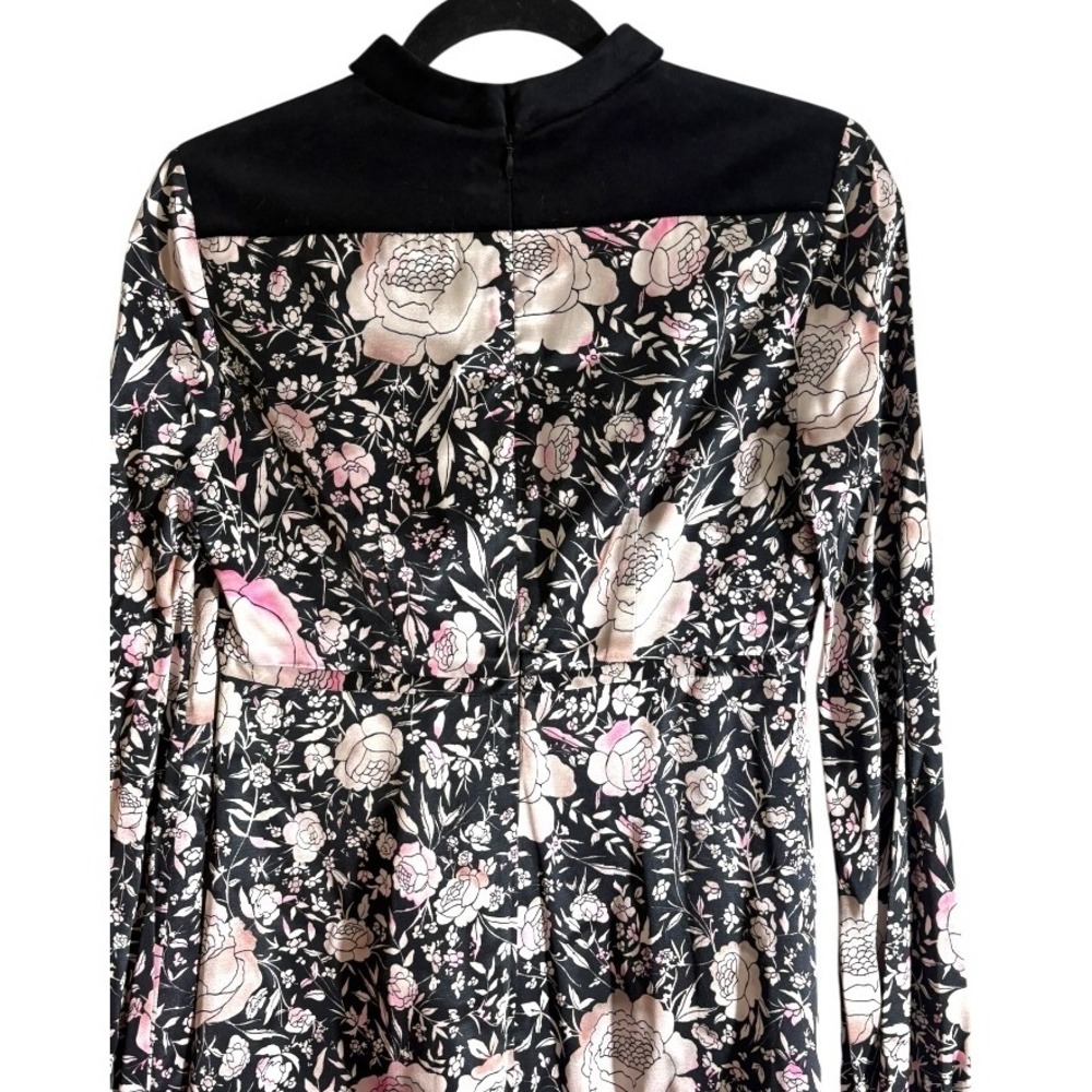 Jill Stuart Camilla Floral Print Mini Dress Velvet Trim and Cut Out Mock Neck  2 - Picture 3 of 10